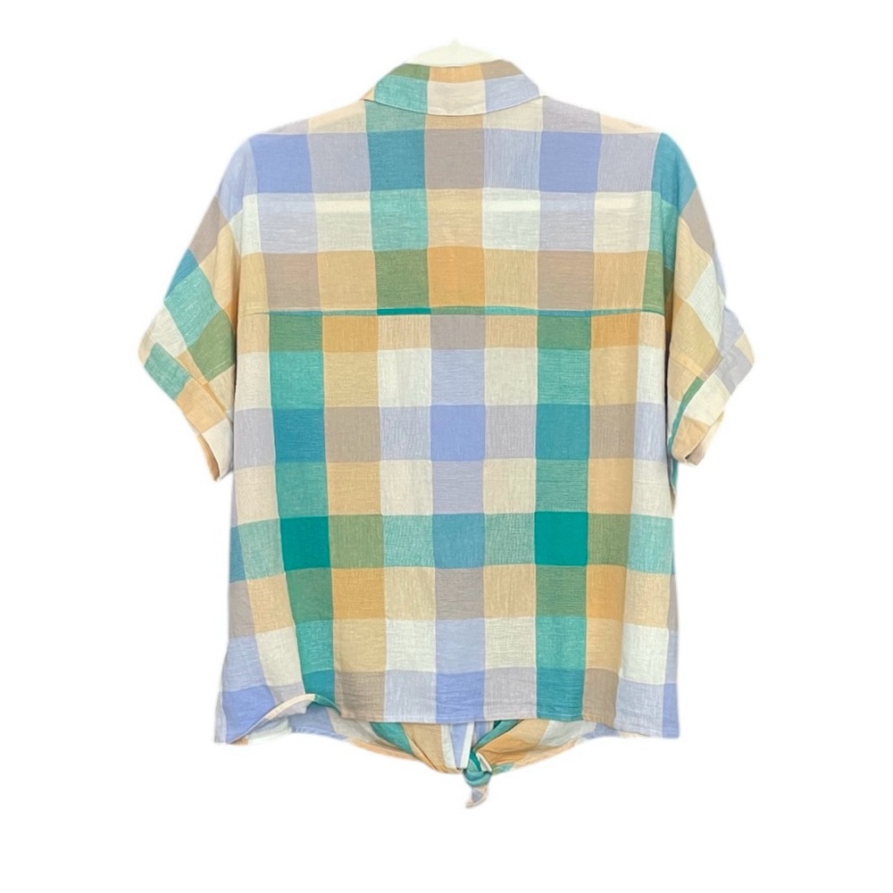 Madewell Gingham Linen Cotton Tie Front Shirt Short Sleeve NWT - Picture 3 of 11